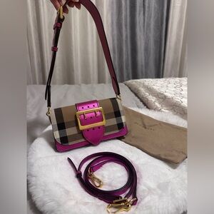 Burberry House Check Bridle Madison Small Buckle Bag (Pink/Brown) Crossbody